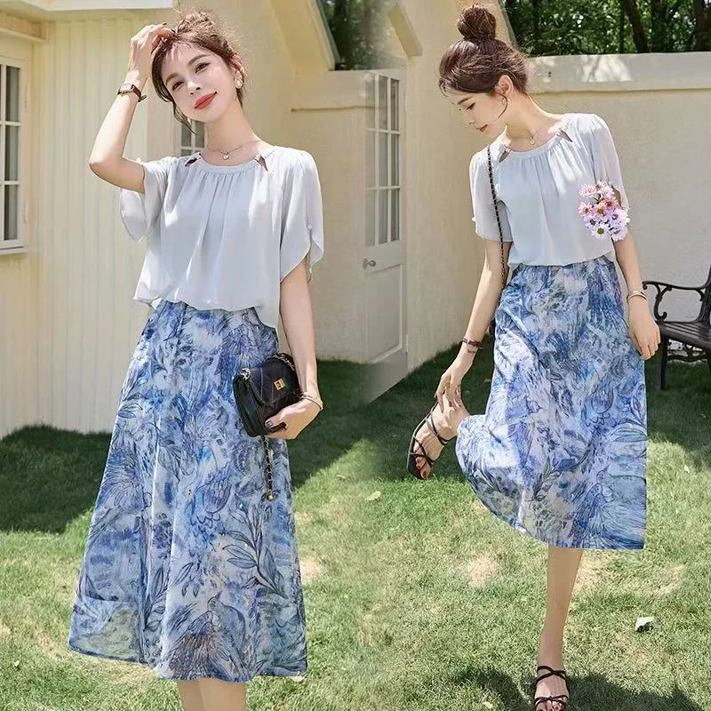 F133碎花显瘦气质网红洋气时尚夏季高腰法式减龄宽松印花韩版