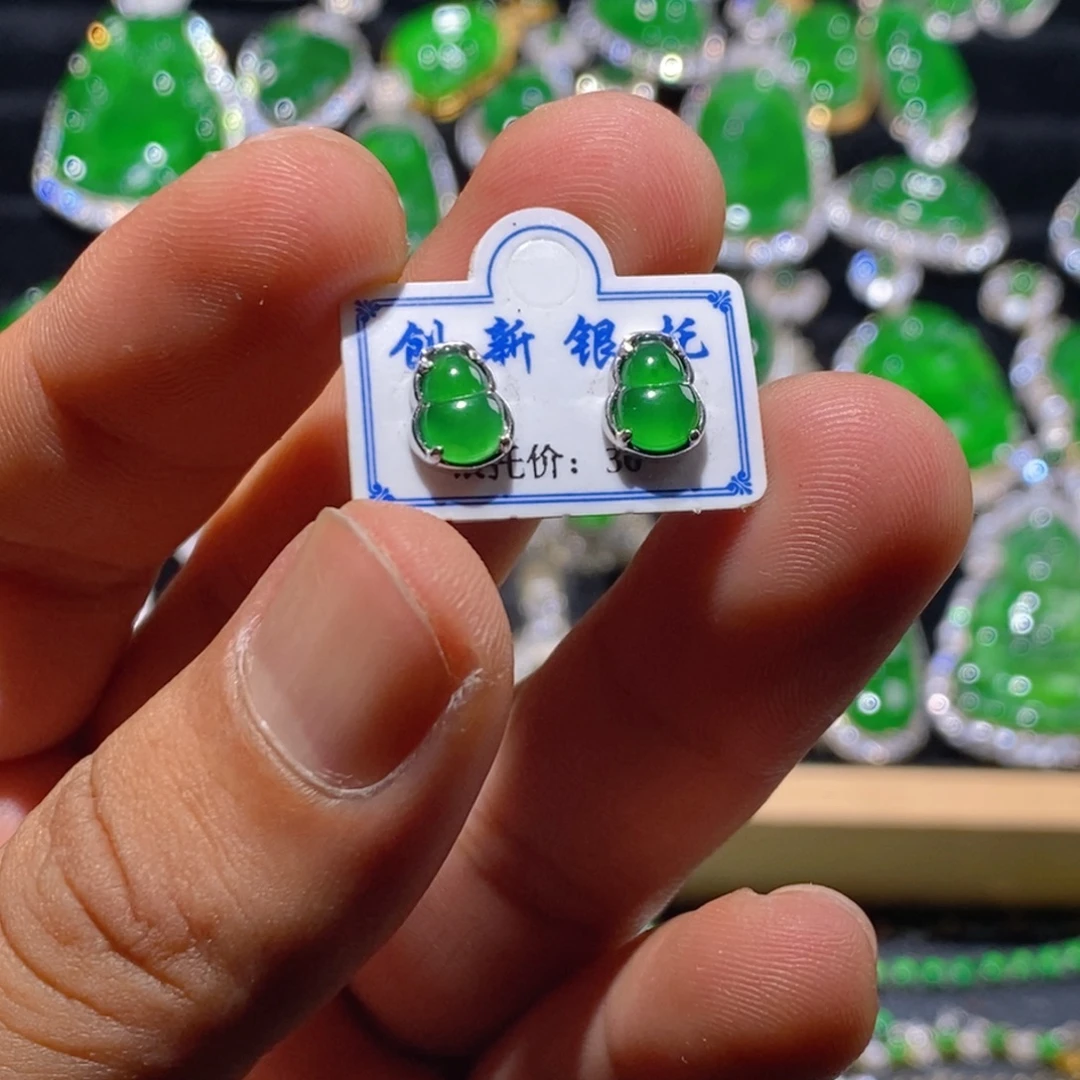 翡翠银S925镶嵌耳饰天然a货翡翠正品