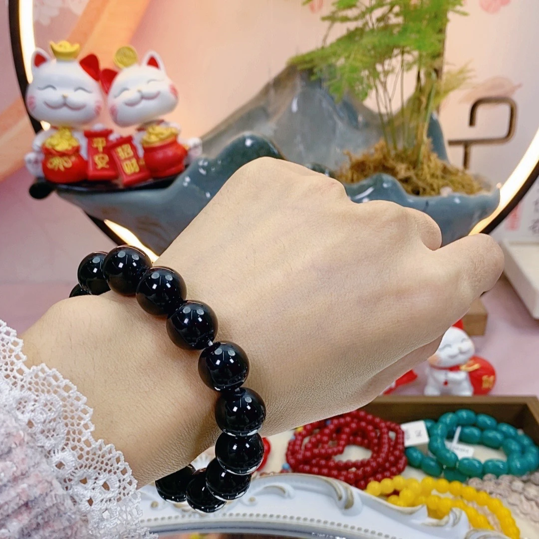 929卡14MM大珠黑色圆珠手工DIY串珠手串男女永不掉色