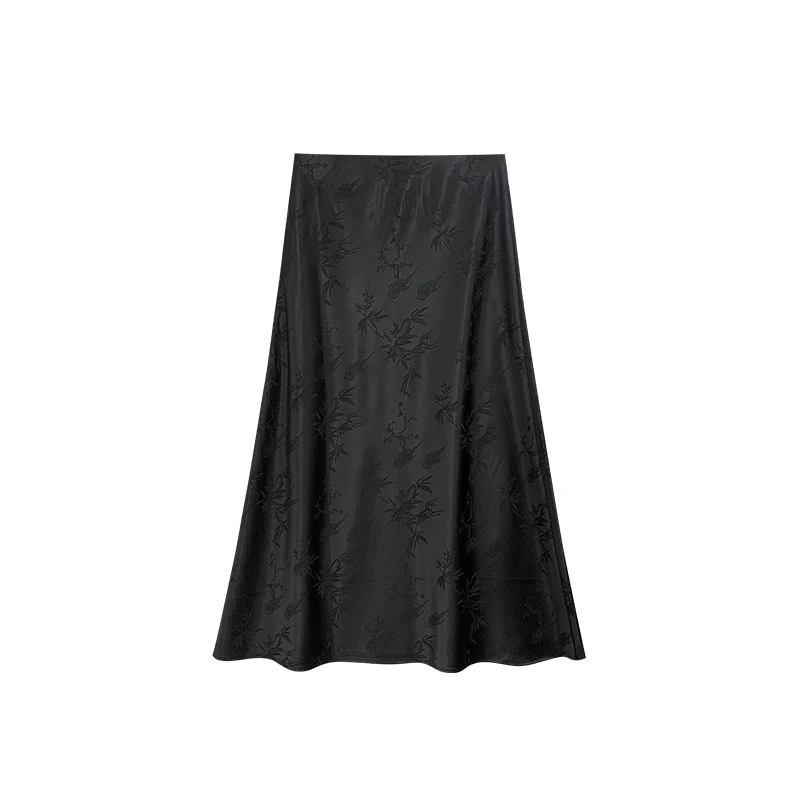 【橙庐】882001原创新中式竹叶A字提花半裙 春秋气质中国风优雅摆裙