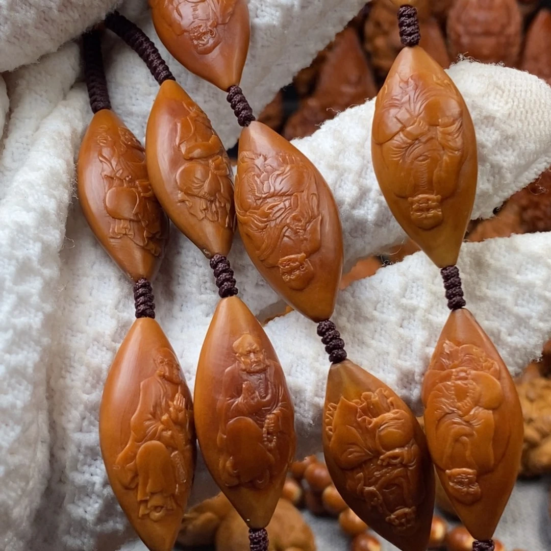 橄榄核手串/手链1.5毕业两花核 薄意雕整身十八罗汉脖挂