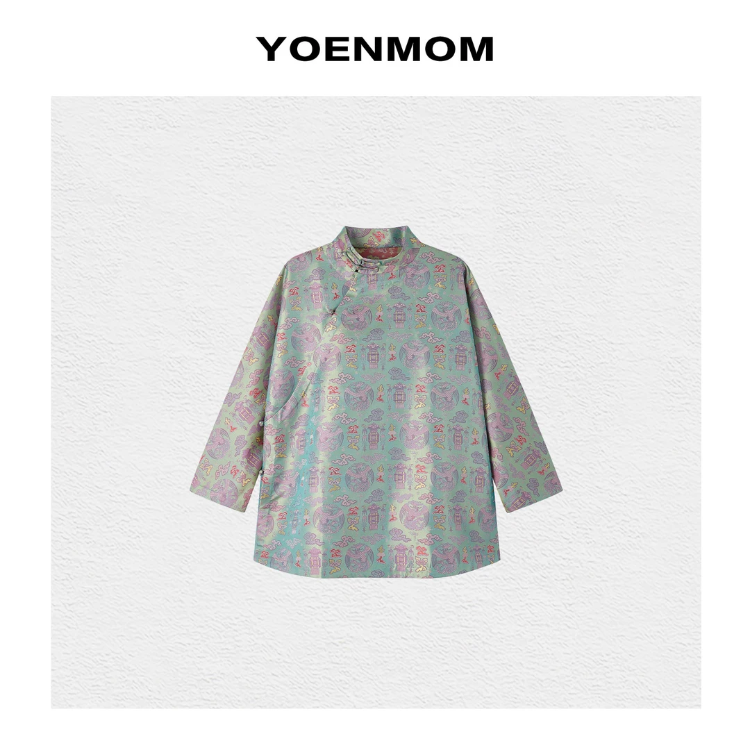 YOENMOM·祥云灯笼·春季新品 张和才蜀锦炫彩偏光斜襟盘扣立领上衣