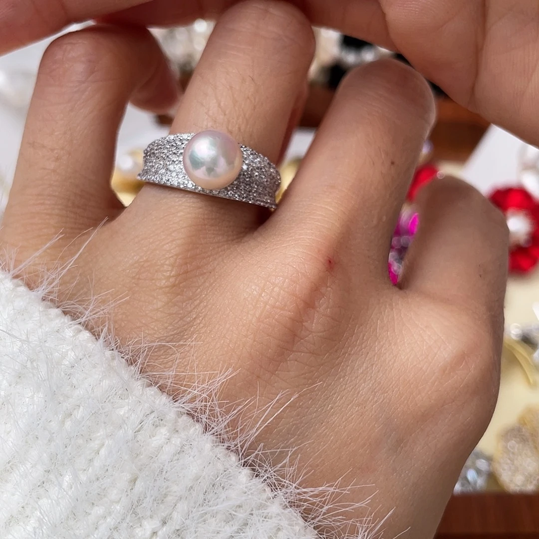 戒指海水珍珠银S925镶嵌