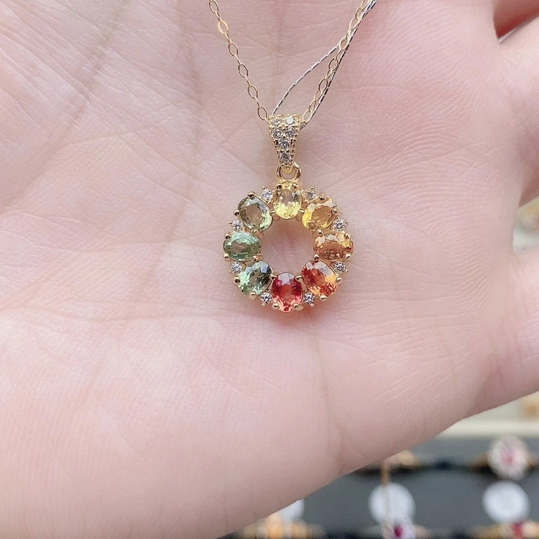 吊坠(赠链)银S925镶嵌彩色蓝宝石