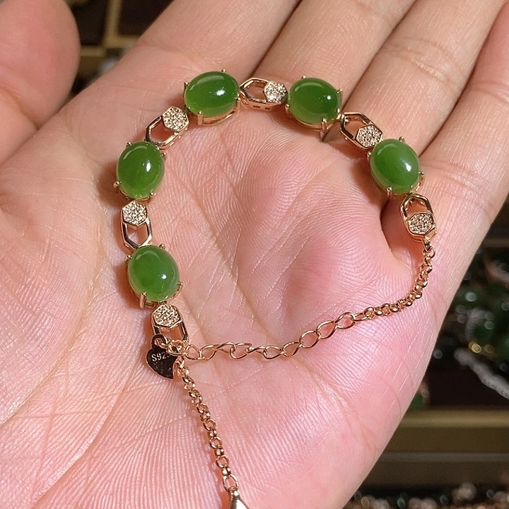 【闪购商品】银S925镶嵌手链和田玉（碧玉）
