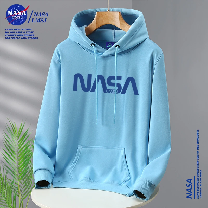 NASA联名潮牌爆款2025秋冬春秋男士加绒加厚连帽卫衣男款大码帽衫