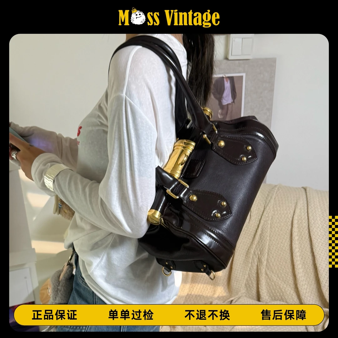 95新 Celine/思琳 MOSS-棕色波士顿金杆old celine单肩包/12991