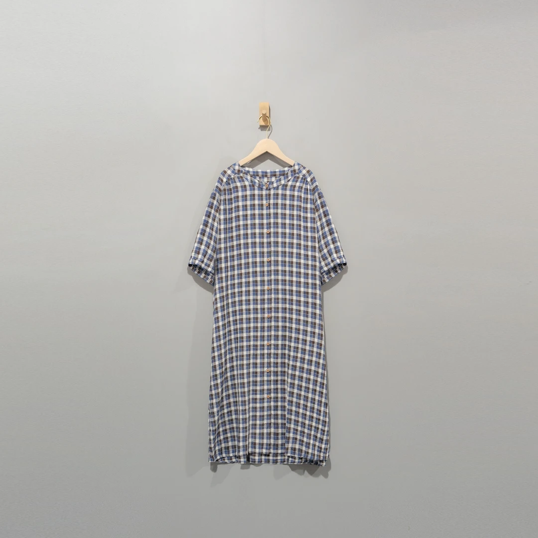 【且听风吟】0314170高货汉麻圆领格子百搭连衣裙 衣长115胸围144