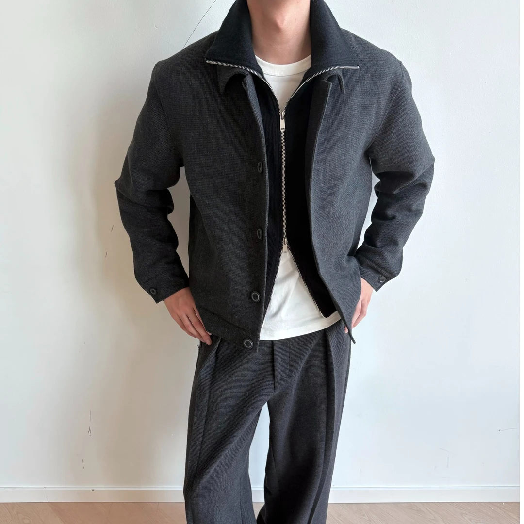 KREATE「500G暗纹羊毛千鸟格」粗毛呢100羊绒填充假两件棉服外套