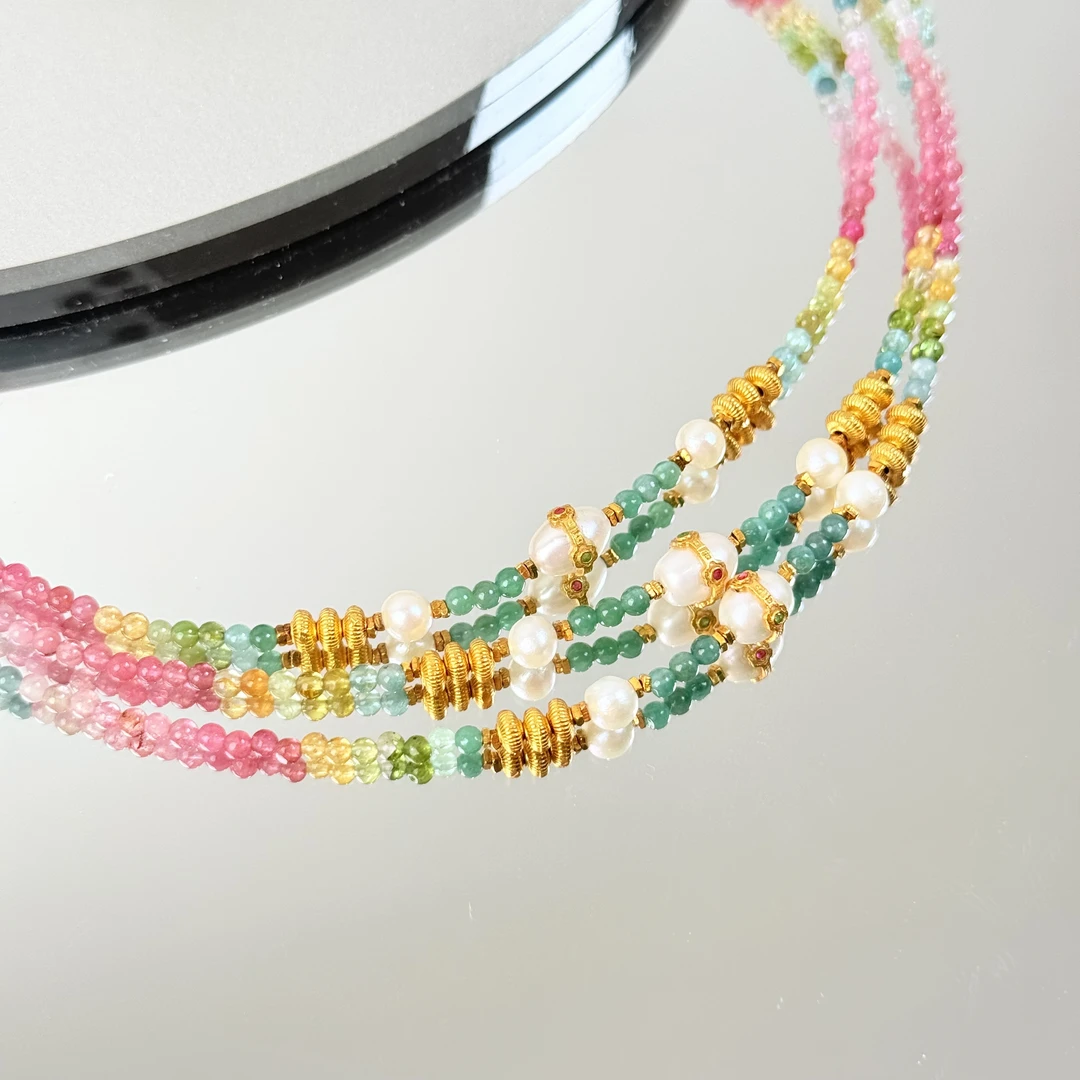 【喜上眉梢】碧玺项链3mm面小仙多样性发其一