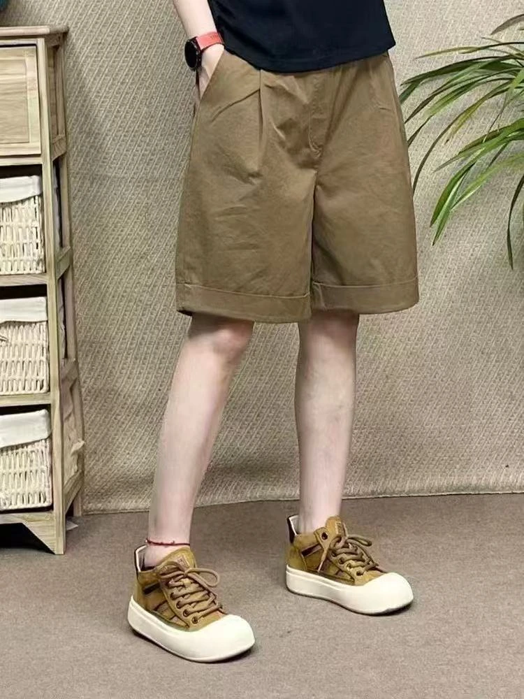 2025年夏款中裤女宽松休闲韩版学院风全棉薄款新款松紧腰裤子哈伦