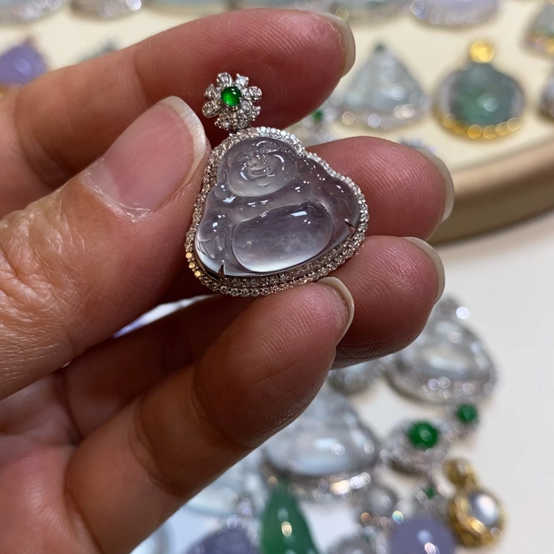 翡翠18K金镶嵌吊坠(不含链)佛公