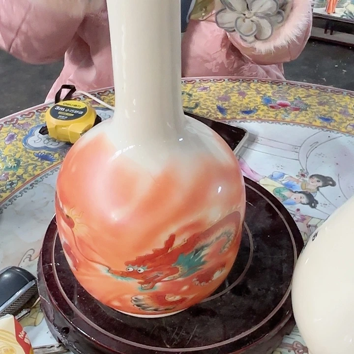 陶摆件景德镇高温陶瓷直口瓶龙纹