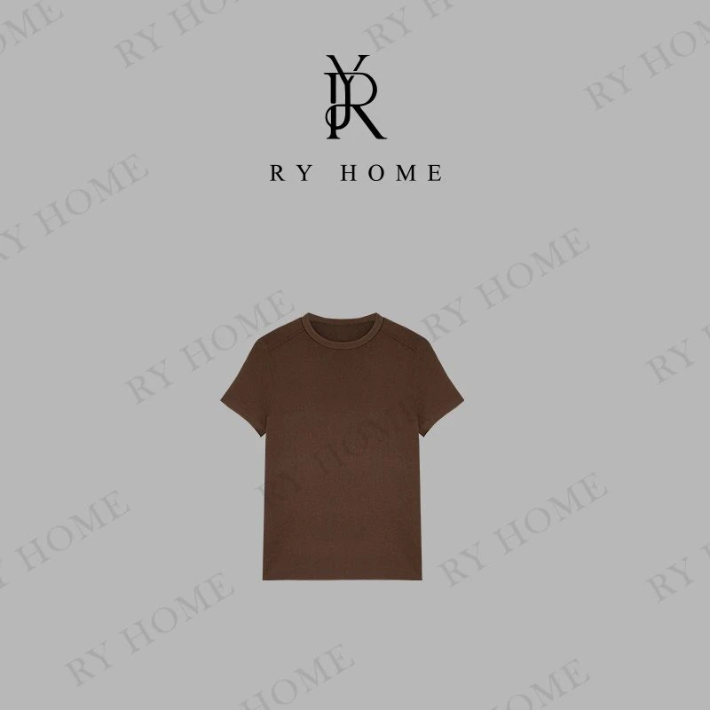 【容雨RYHOME】亚麻绢丝拼缝毛织套头短袖T恤253M3022