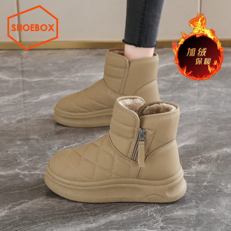 SH0EBOX鞋柜厚底雪地靴女冬季新款加绒东北棉鞋防水防滑面包鞋