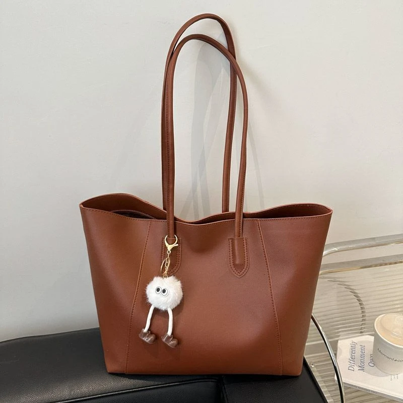 2025新款网红托特包上课包包大学生高级感女通勤单肩包棕色大容量