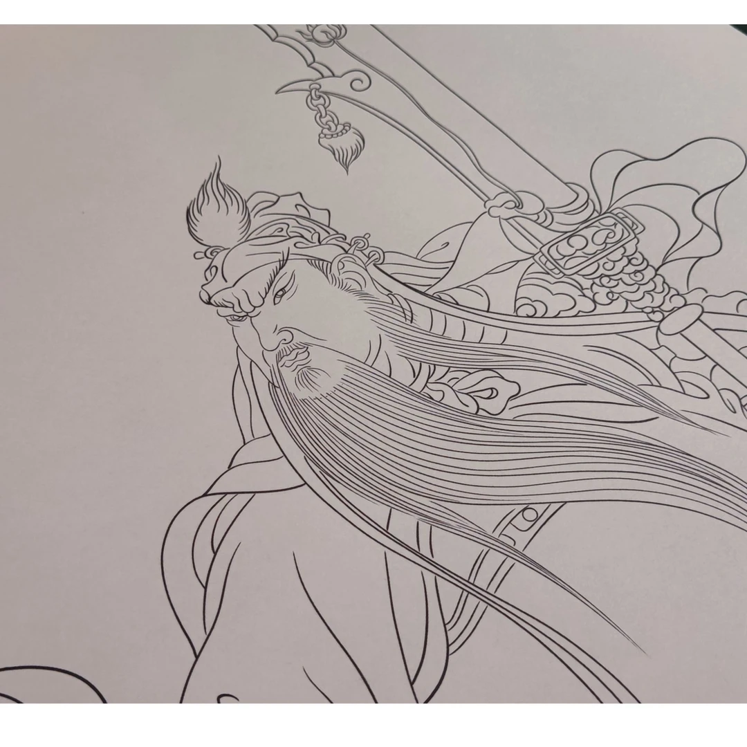 【白描日记】特惠关羽国画工笔白描画稿高清线稿