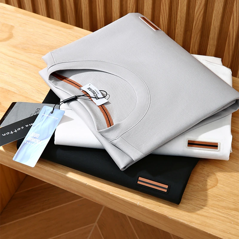 礼袋装！意式轻奢！液氨双面丝光棉！夏季男士纯色短袖打底T恤衫