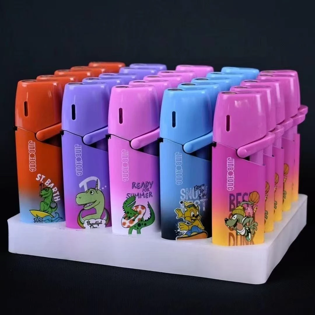 网红爆款可爱卡通摇臂金属蓝焰直充防风打火机点烟花创意打火机