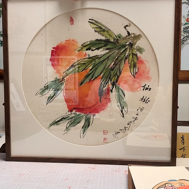 纸本手绘国画实木定制