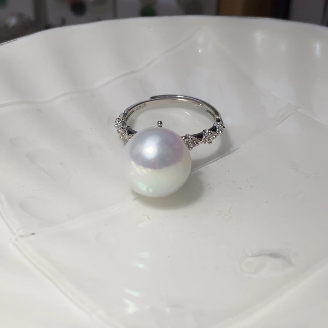 银S925镶嵌戒指淡水珍珠