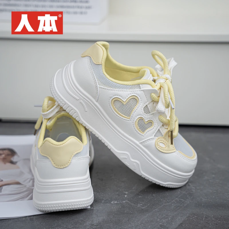 人本多巴胺网面女款2025夏季新款时尚百搭双层小众鞋绳休闲鞋