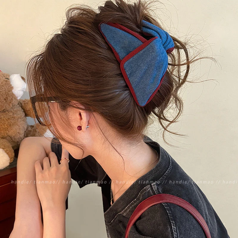韩系撞色三角抓夹女高级感2025新款大号鲨鱼夹发夹后脑勺盘发头饰