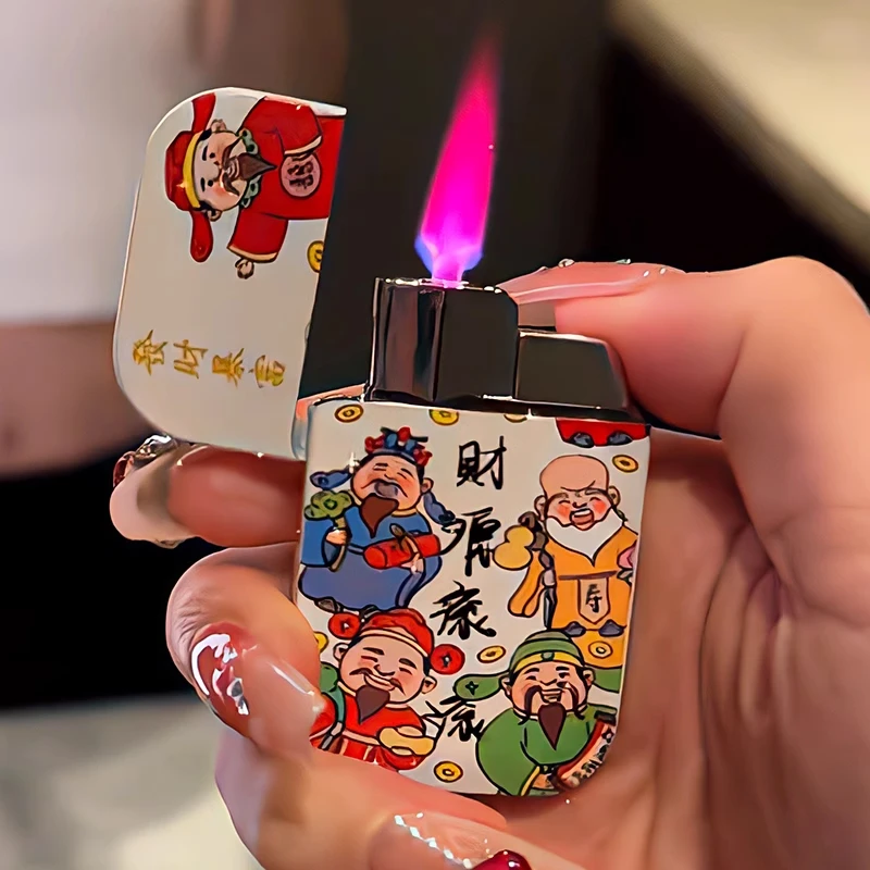 粉色火焰打火机充气网红卡通图定制红焰防风创意男女通用礼物潮