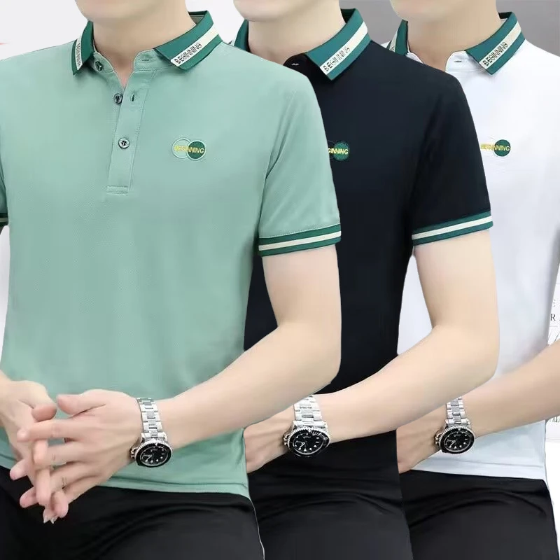 【发货快】夏季男士短袖T恤翻领刺绣潮牌百搭POLO衫大码休闲上衣潮