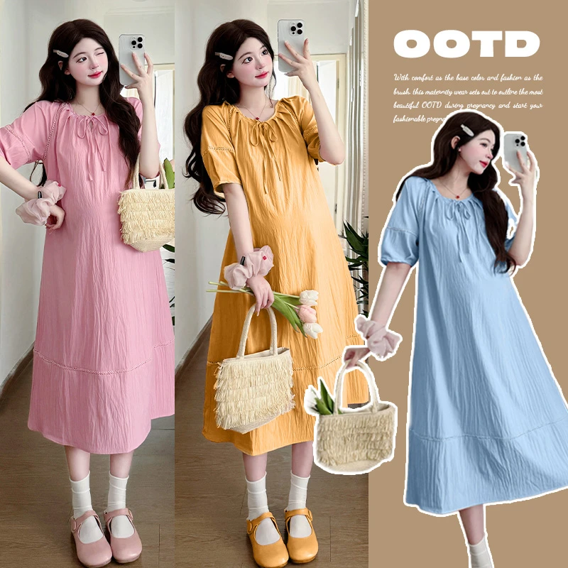 孕妇连衣裙2025新款夏季时尚洋气大码宽松遮肚法式长裙夏款孕妇裙