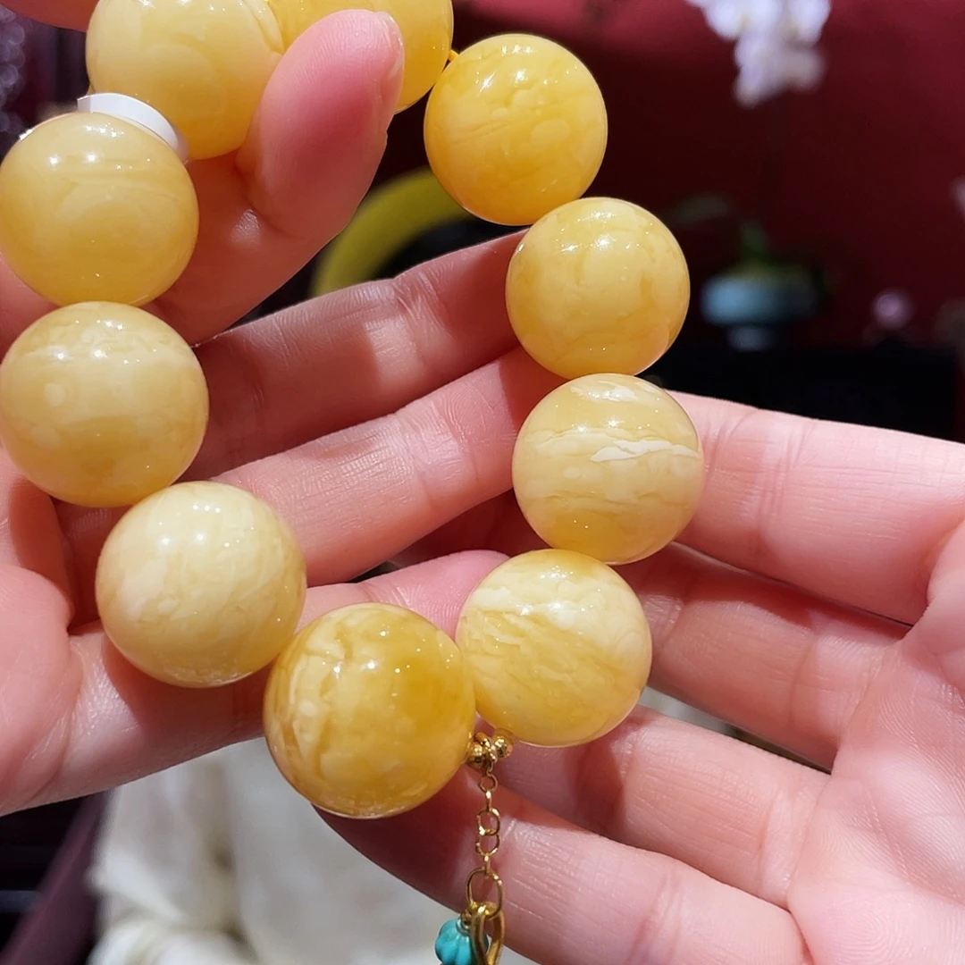 蜜蜡18K金镶嵌手链