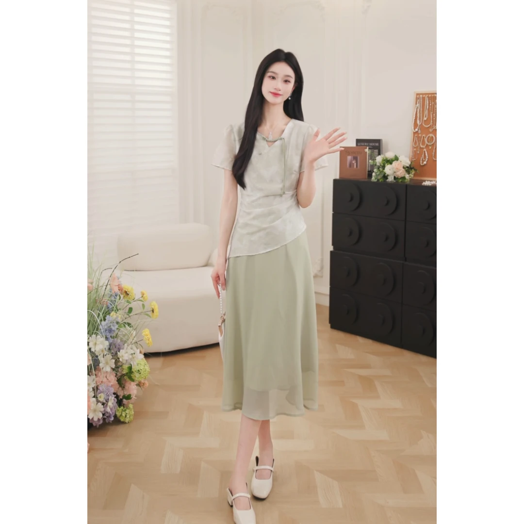 鹿向南【竹景清风】新中式连衣裙2025女夏季新款显瘦气质裙