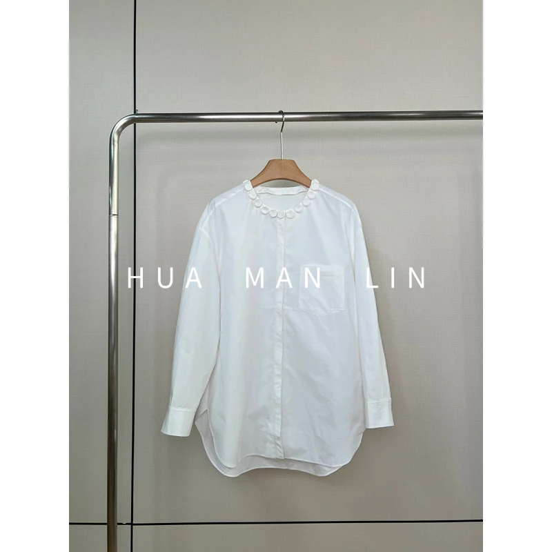【花滿林】圆领设计感净版白色匹马棉上衣62528