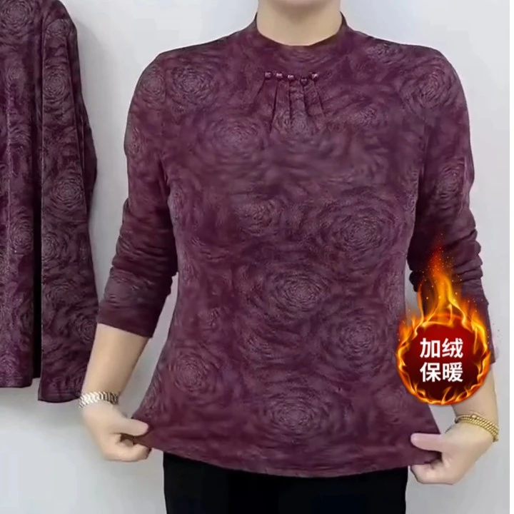 2025冬季时尚打底衫气质百搭女士半高领保暖衣加绒加厚妈妈减龄装