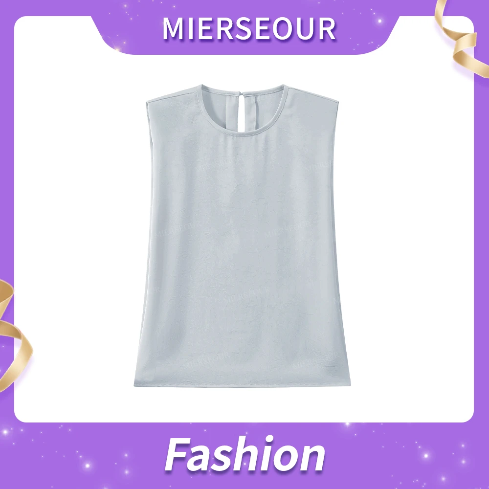 【烟雨蓝】褶皱肌理感设计无袖上衣3033