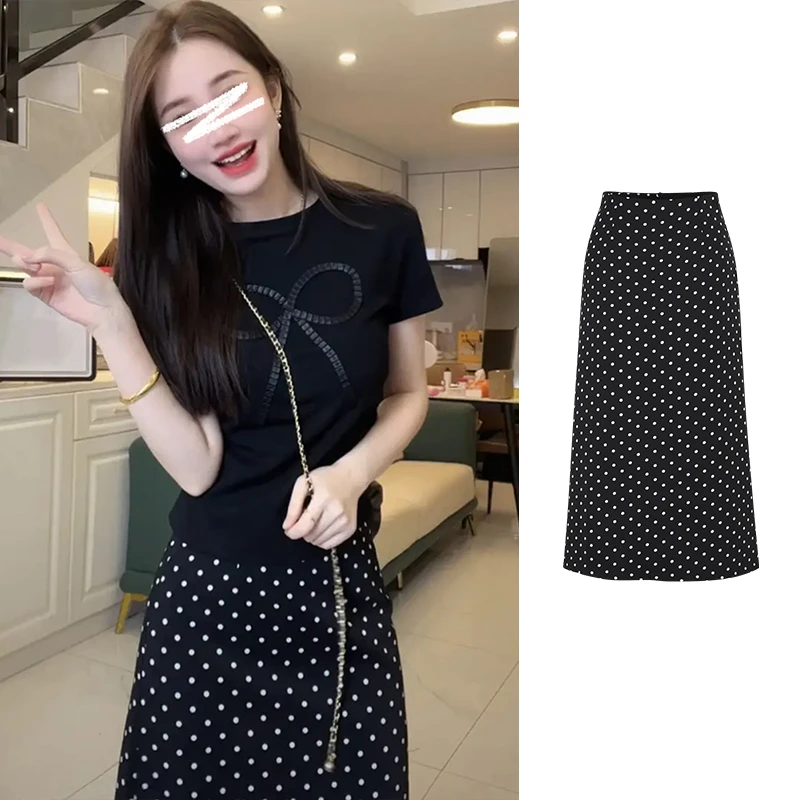 Moses Queen/魔西女王时髦凉感蝴蝶结t恤上衣显瘦减龄波点半身裙