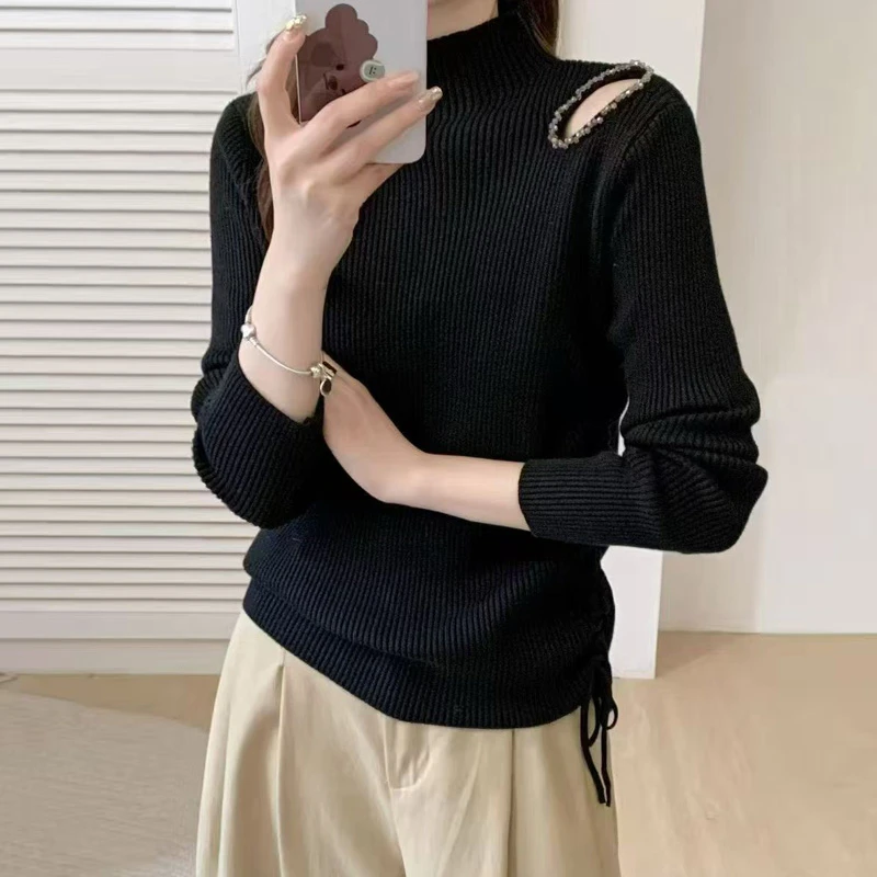 GM 漏检钉珠修身打底毛衣女冬