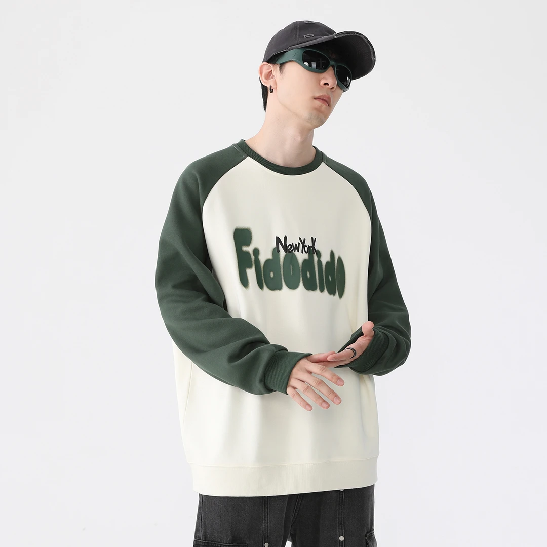 基础简约字母Logo印花插肩袖撞色拼接圆领套头卫衣男女FDCSWW2120