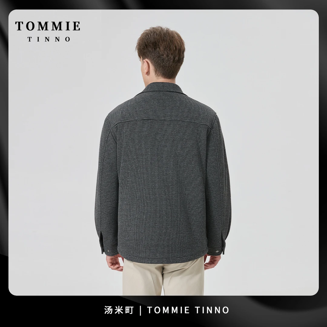 【鹅绒系列】男士高定千鸟格轻奢小香风毛呢羽绒服1066