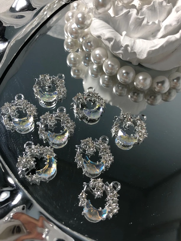 雨宝严选· DIY  P504 圆形月亮极光色单吊吊坠DIY