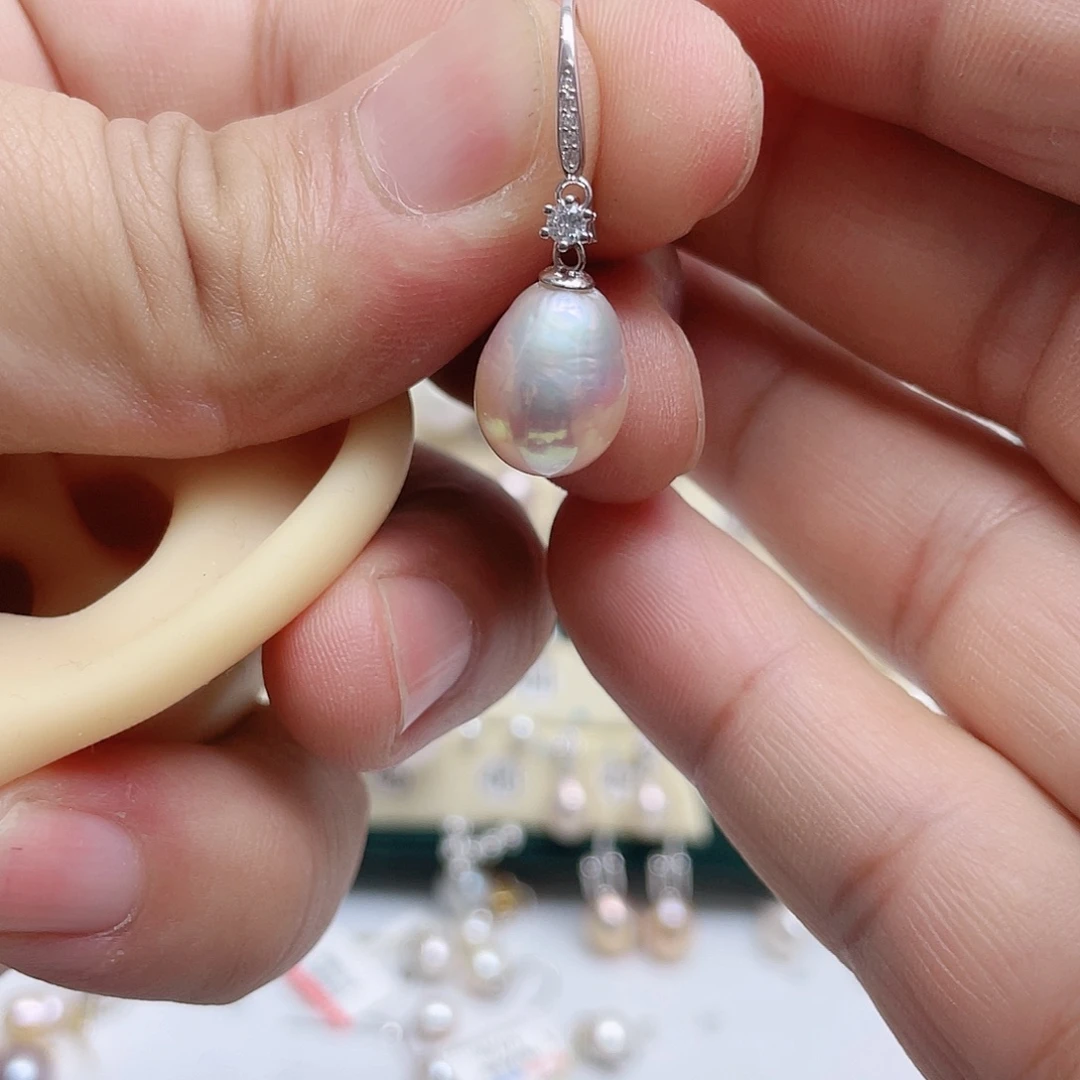 原***n银S925镶嵌淡水珍珠耳饰