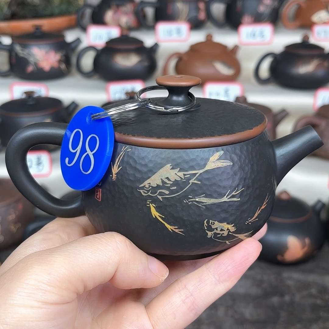 175毫升微微瑕纯手工锤纹刻填大口