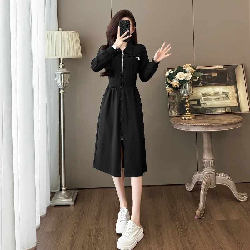 见外包装拼接学院风A字裙连衣裙显瘦小黑裙赫本风连衣裙女黑色