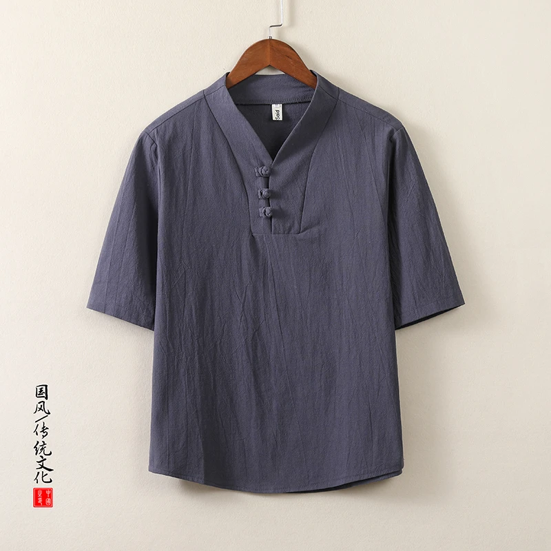 亚麻短袖t恤男夏季新款古风薄款半袖中国风棉麻中式唐装宽松体恤