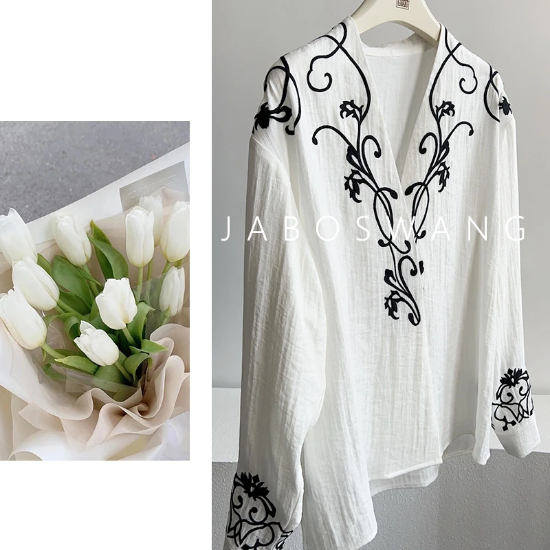 S1033伊丽莎白衬衫2025春季新款时尚百搭圆领长袖衬衫女