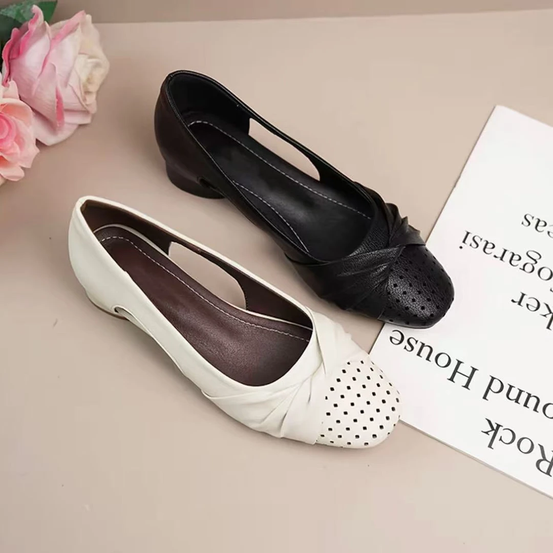 【品牌力荐】夏季气质时尚百搭羊低跟法式真皮包头镂空女包头鞋2855