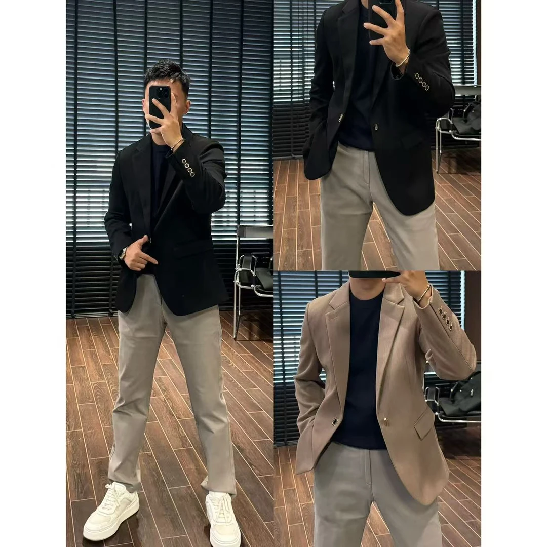 【25秋季/绵羊毛混纺/单粒扣】秋季斜纹肌理双开叉平驳领单西-35965