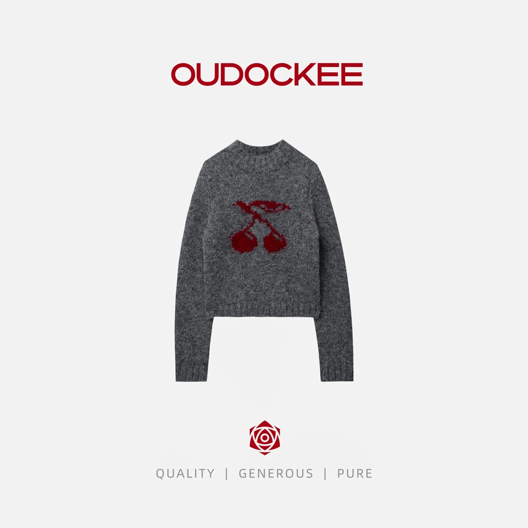 OUDOCKEE 鸥鸥 【绵羊毛】樱桃圆领宽松针织衫上衣 MACX718T