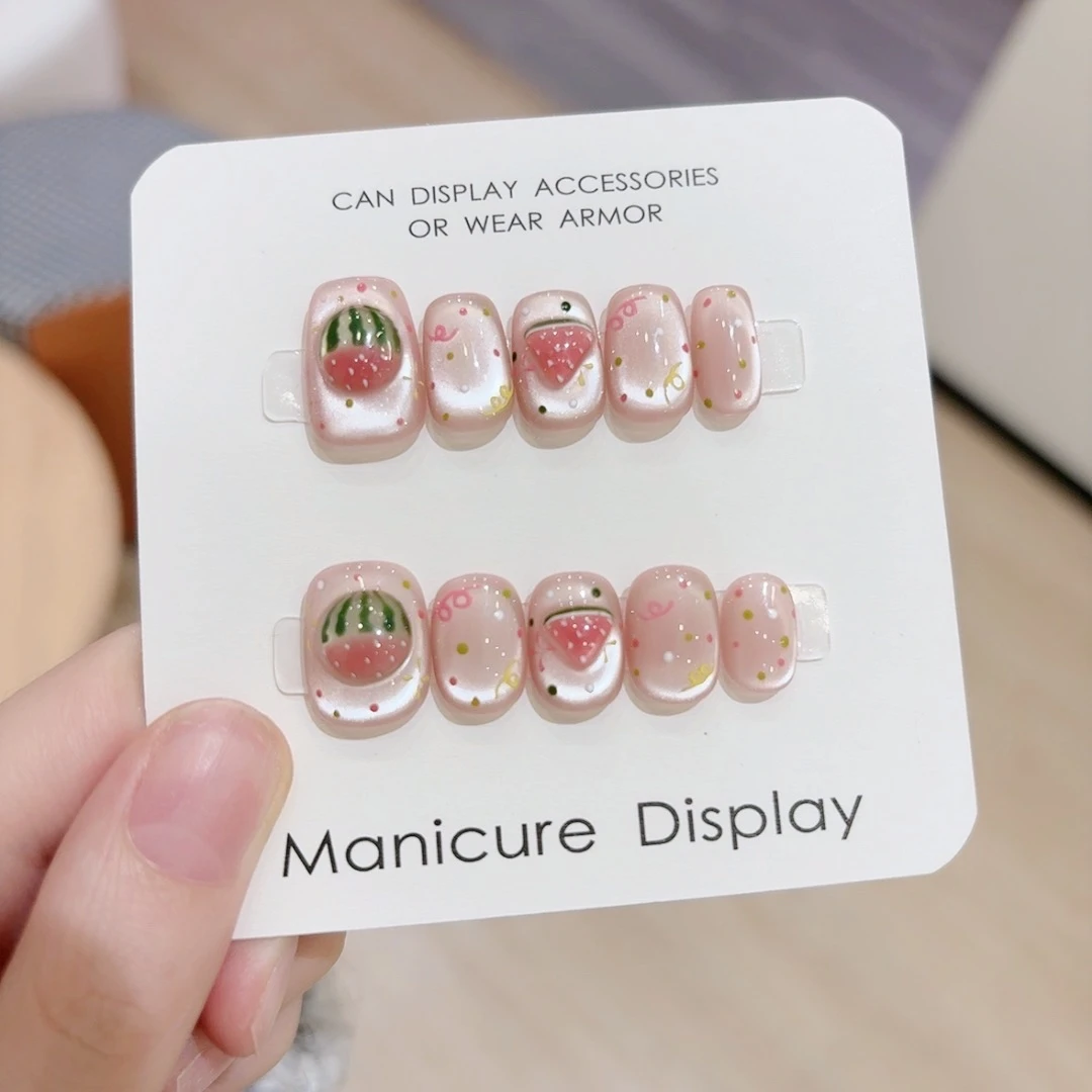 【西瓜粹冰冰 】定制美甲贴片10片装 猫眼秋冬美甲ins