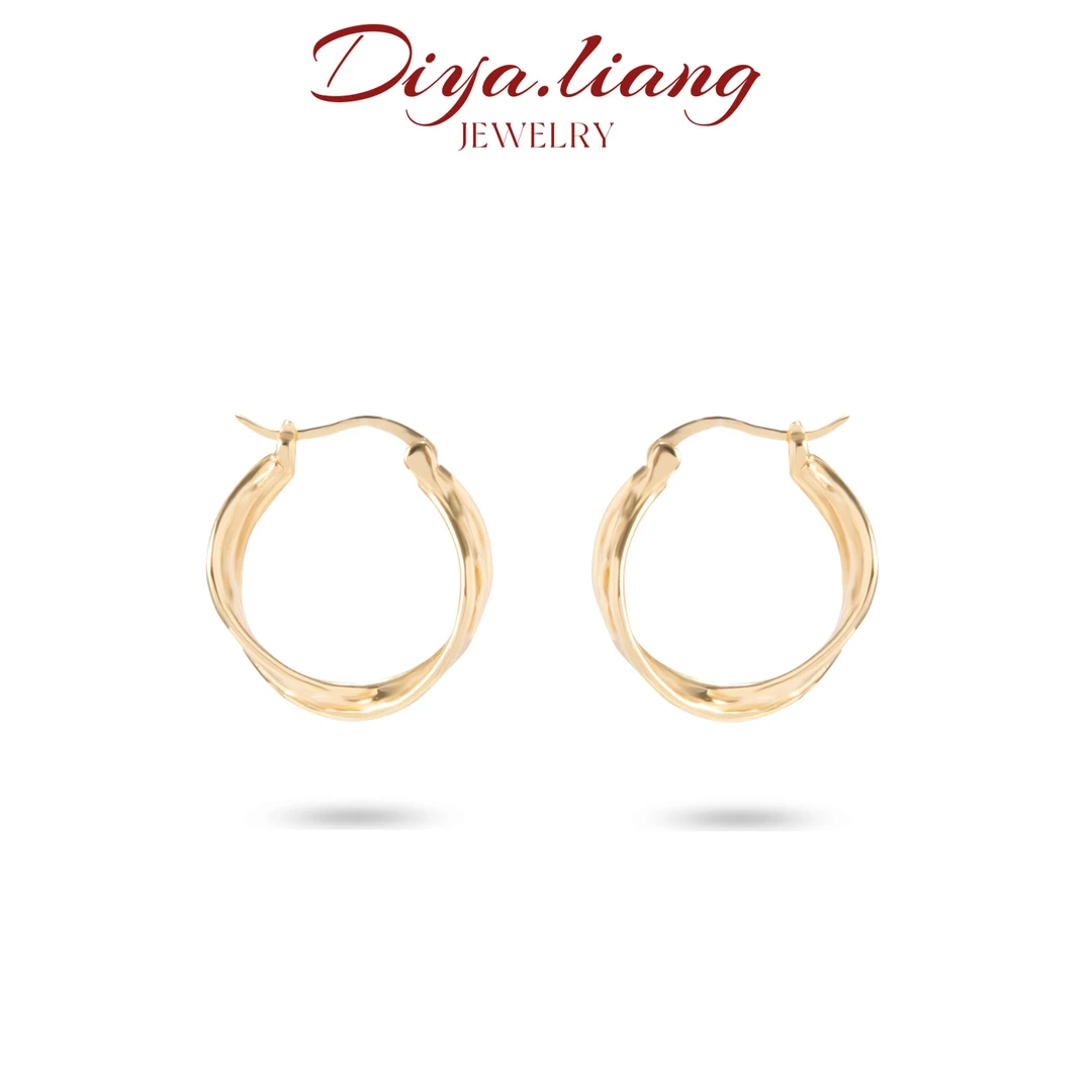 925银耳饰 梁雅帝新品【交叉圆圈】金色系线条设计感时尚纯银耳饰